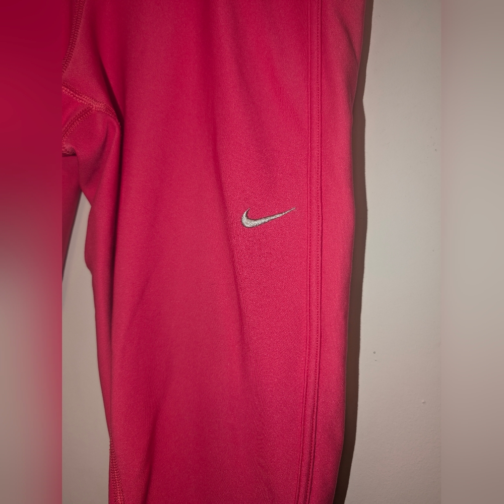 Nike Women's Cropped Dri-Fit Leggings Pink & Orange W/ Zip Pocket & Drawstring - Picture 4 of 16